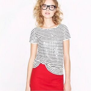J. Crew Striped Black and White Sequins Top